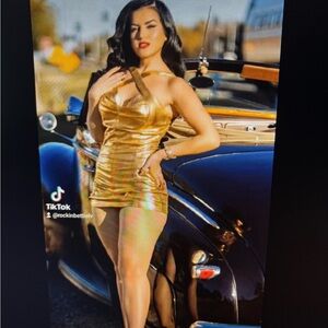 Sexy 1950s Pinup Rockabilly gold playsuit swimsuit Hollywood glam